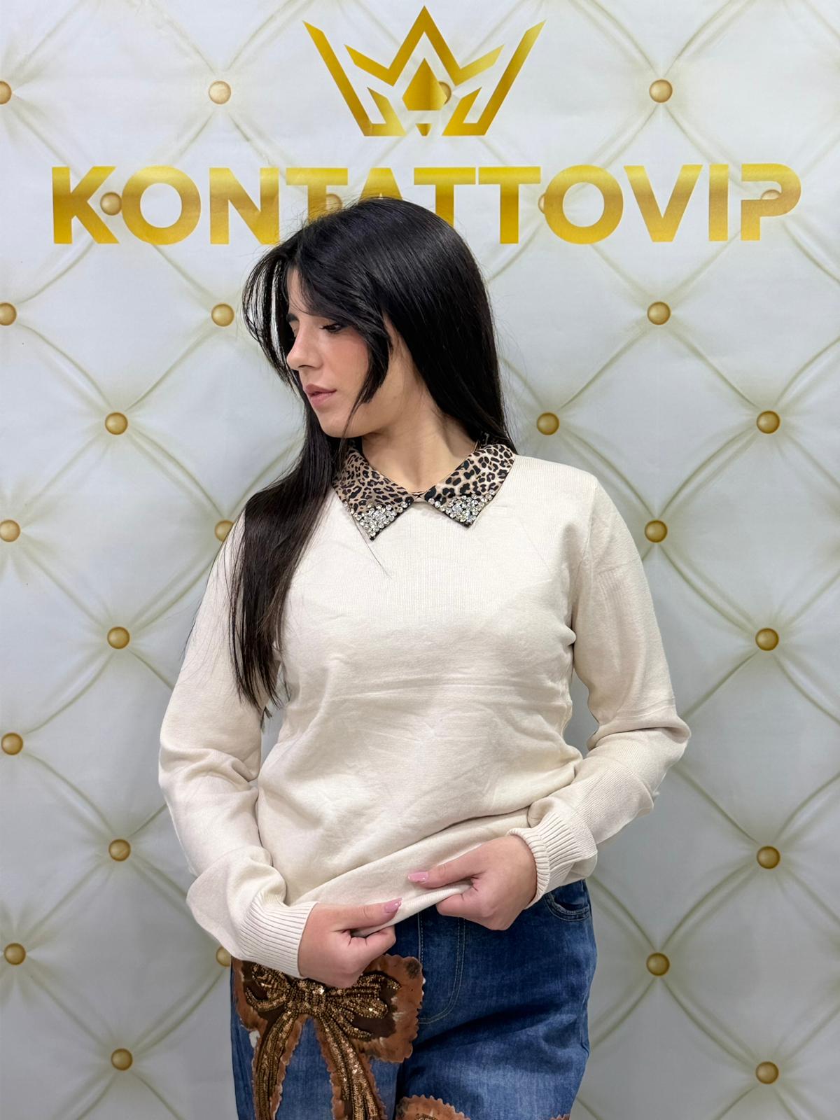 Maglioncino con collo leopardato