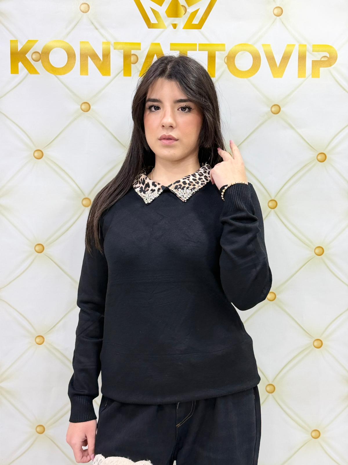 Maglioncino con collo leopardato